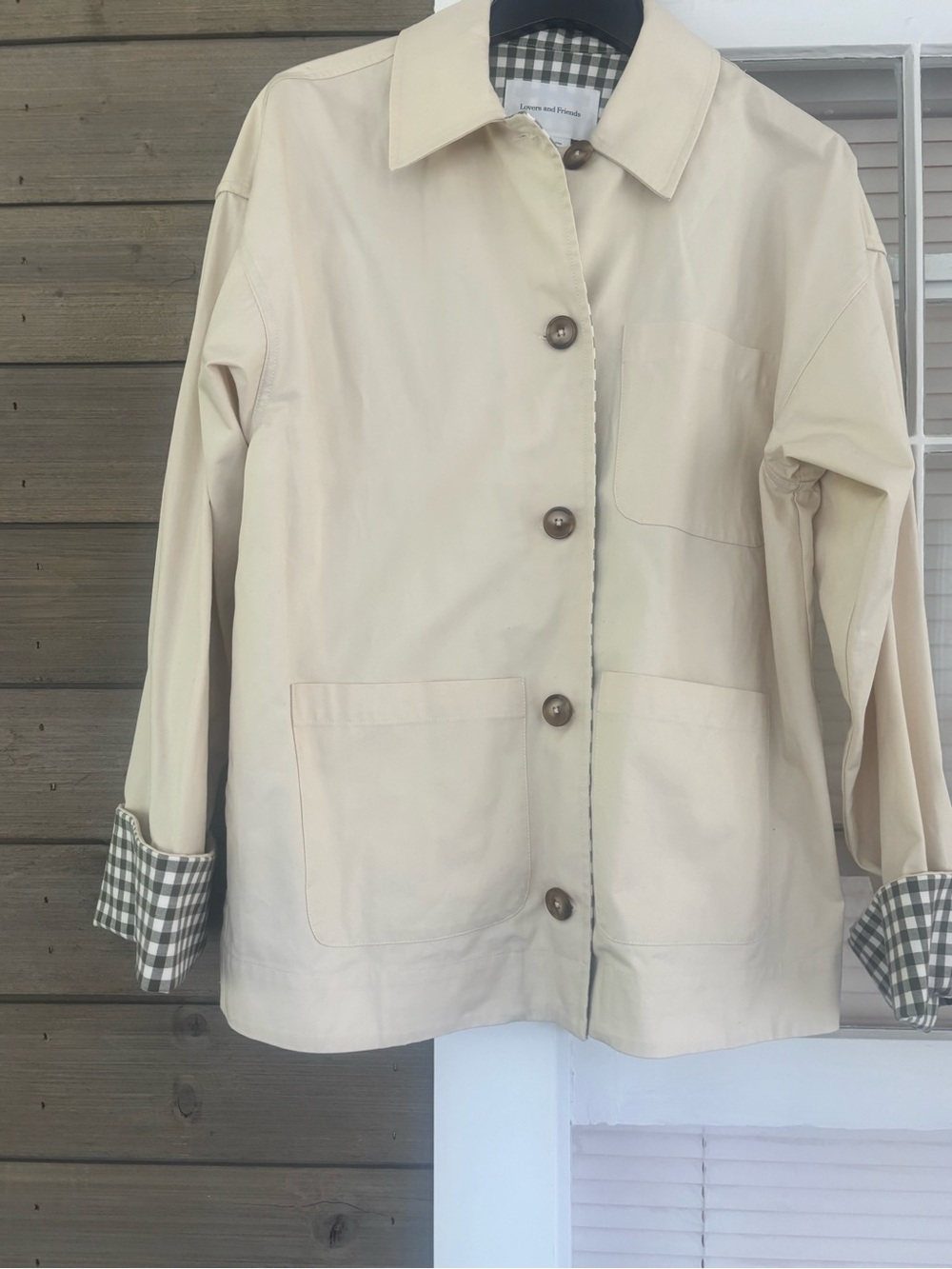 Lovers + Friends Cream Utility Jacket with Gingham Cuff